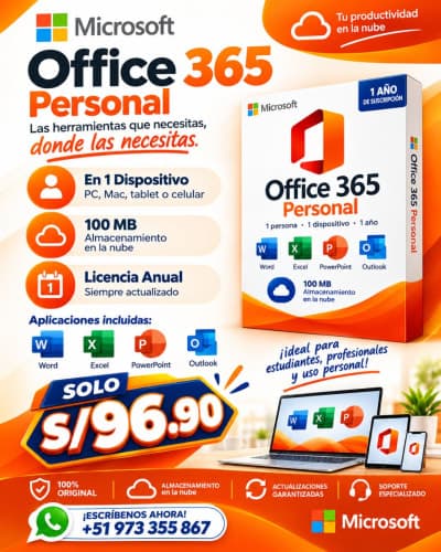 MICROSOFT OFFICE 365 Personal - Licencia Digital