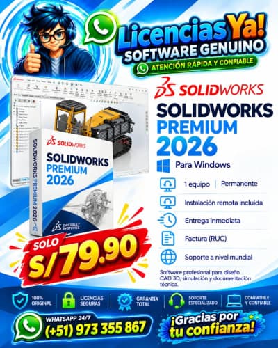 SolidWorks Premium 2026 para Windows | CAD 3D, diseño mecánico, ensamblajes, simulación, planos y fabricación