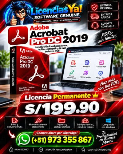 Adobe Acrobat DC Pro 2019 Edición PDF, conversión, firmas electrónicas, formularios, OCR y documentos profesionales